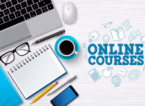 online-courses-elearning-vector-background-online-courses-text-white-desk-with-laptop-computer_572288-1763